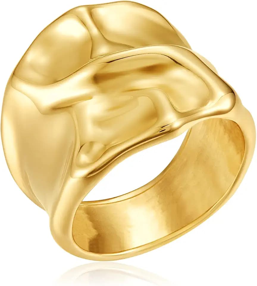 Gold Silver Rings Set for Women Chunky Statement Rings ZC Dome Evil Eye Croissant ring Thick 18K Gold Plated Band Rings