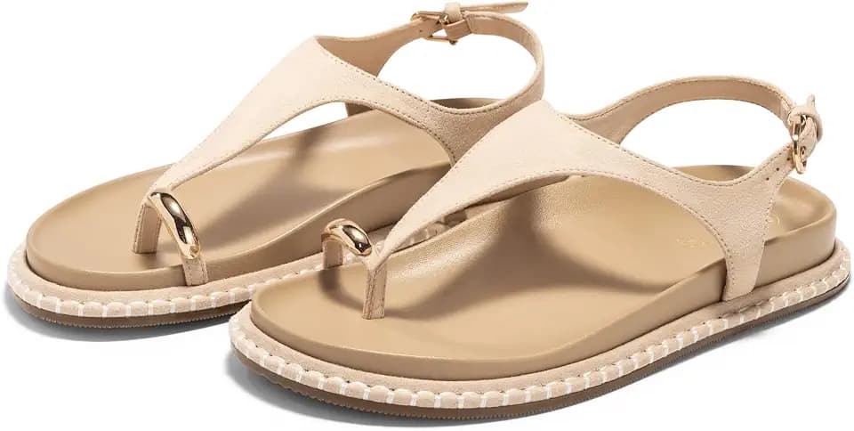 Coutgo Womens Toe Ring Flat Sandals Comfortable Flip Flops T Strap Footbed Sandals Ankle Strap Summer Beach Shoes