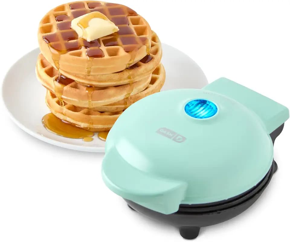 Dash Mini Waffle Maker, 4-Inch Nonstick Cooking Surface, Aqua
