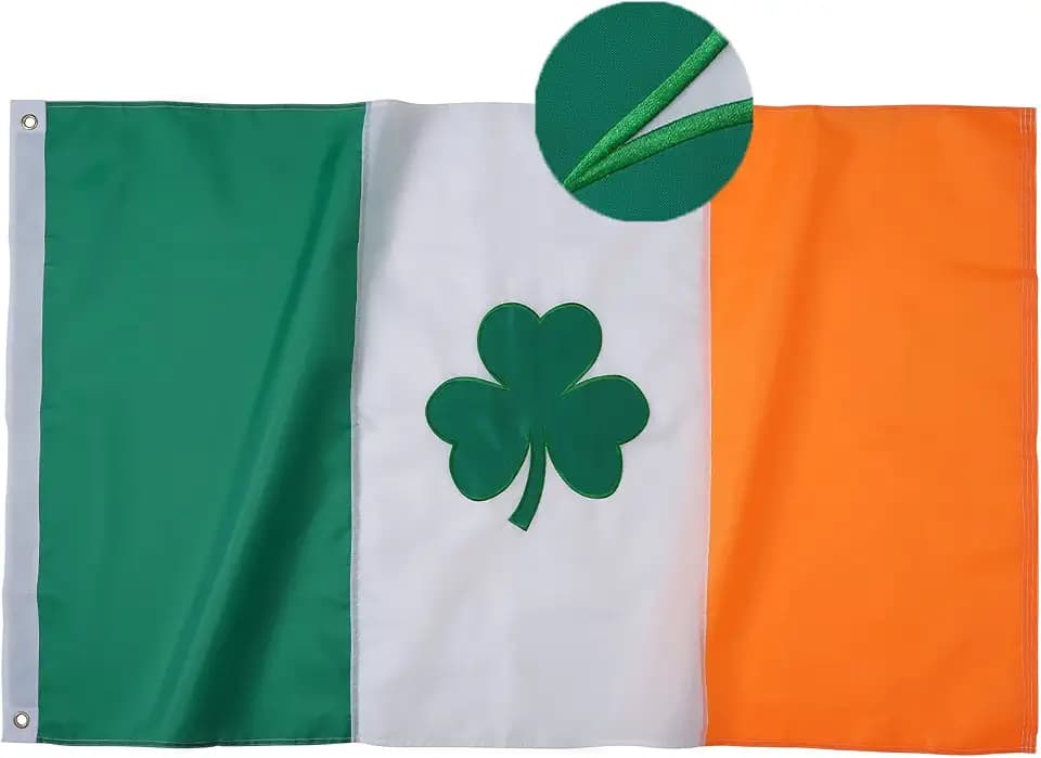 FRF FLAG Irish Shamrock Flag 4x6 Foot, Embroidered Ireland Flags, 210D Nylon Irish Republic Flag, St Patricks Day Flags with 2 Brass Grommets