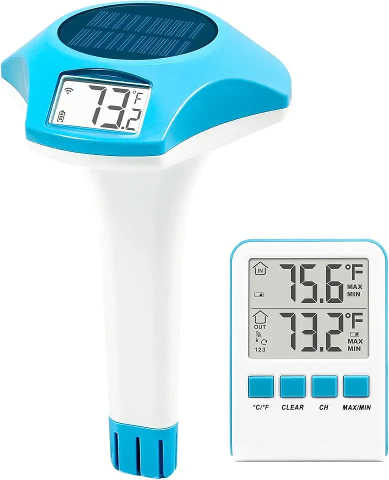 Circrane Solar Wireless Pool Thermometer, Easy Read Digital Floating Thermometer, IPX8 Water Proof, Solar Powered with 150 Days Battery Life for Hot Tub/Ice Bath/Swimming Pool/Aquarium, Blue