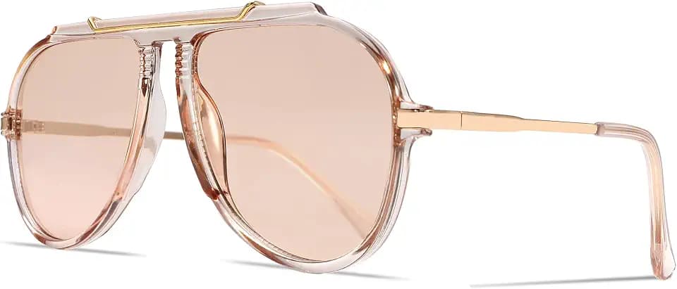 GUVIVI Oversized Aviator Sunglasses for Women 70s Retro Gold TopBar Glasses