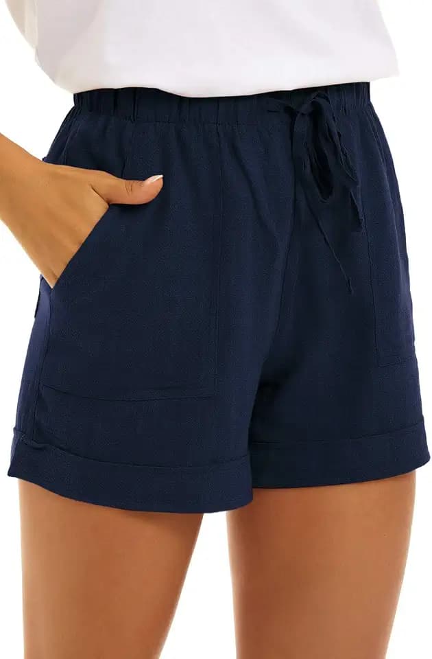 KINGFEN Women Casual Shorts Drawstring Comfy Elastic Waist Shorts Summer Pull On Short with Pockets(S-2XL)