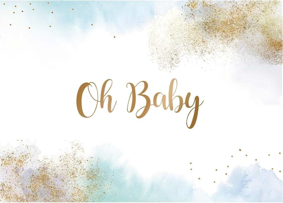 7x5ft Oh Baby Backdrop for Baby Shower Blue Watercolor Oh Baby Sign White Photography Background for Birthday Maternity Party Decorations Cake Table Banner