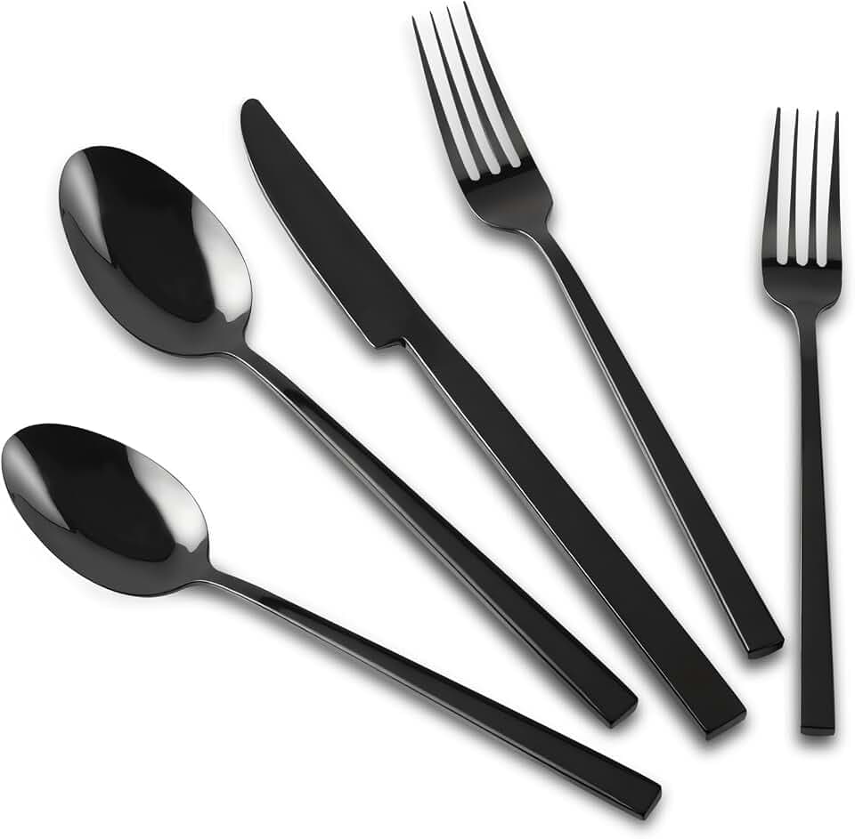 Flatware Set Black Cuboid Handle 20 Pieces Service for 4