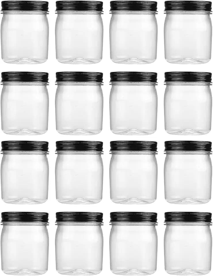 novelinks 8 oz Plastic Mason Jars and Clear Plastic Jars with Lids 8 oz