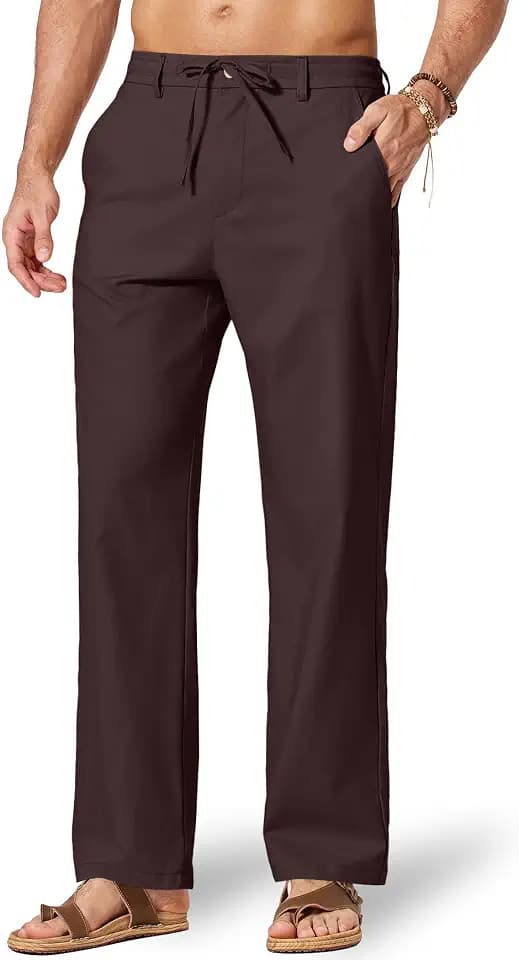 COOFANDY Men's Cotton Linen Pants [Relaxed Fit ] Casual Drawstring Dress Pants Beach Summer Lightweight Trousers
