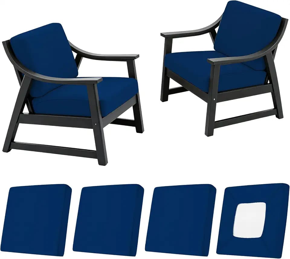 NettyPro Stretch Patio Chair Seat Cushion Covers Set of 4, Elastic Outdoor Slipcover Replacements for Most Couch Sofa Chairs Cushion Cover, Washable Reusable Furniture Protectors, Royal Blue