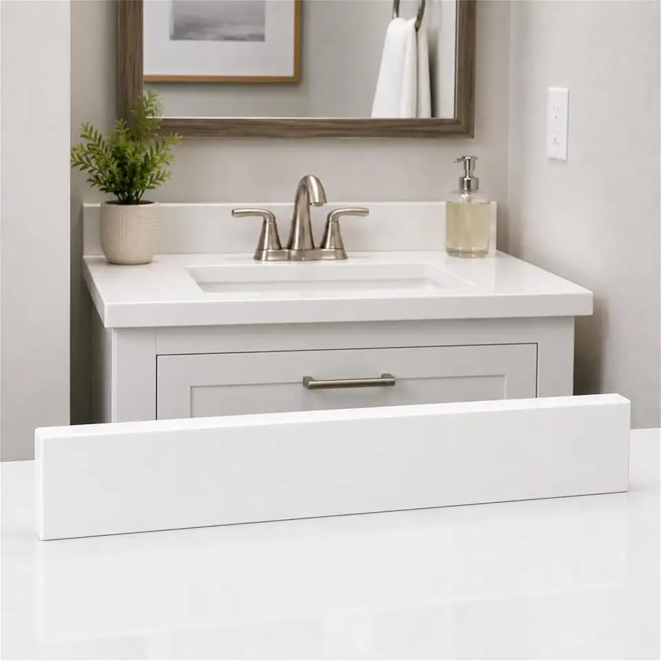 COUKIU Bathroom Vanity Sink Backsplash/Sidesplash (White Engineered Marble, 4" x 22")
