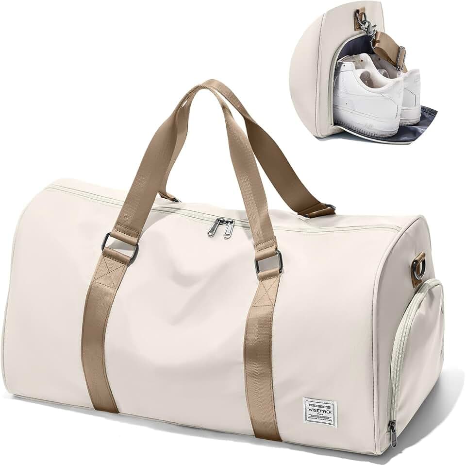 WISEPACK Travel Duffle Bag for Women Weekender Carry On Bags Beige Brown