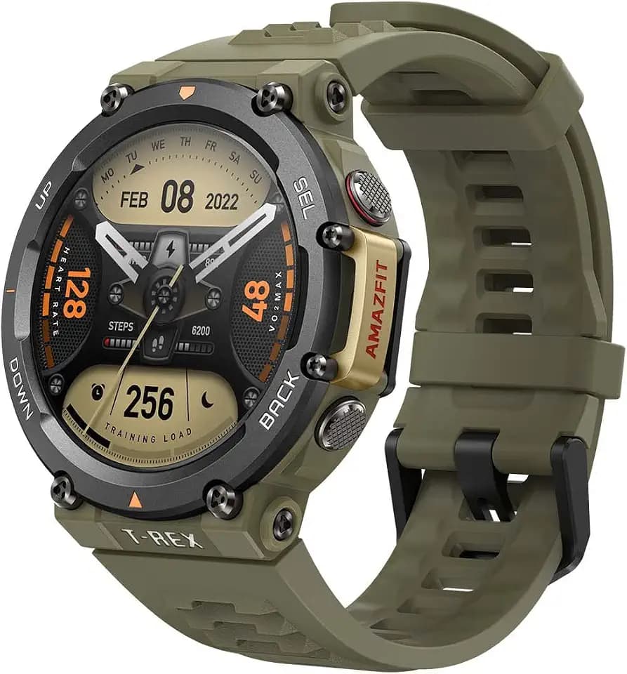 Amazfit T-Rex 2 Outdoor Smartwatch, Multisport-GPS-Fitnessuhr, 10 ATM wasserdichte militärische Sportuhr mit Höhenmesser, Barometer, Kompass, Herzfrequenz- und SpO2-Überwachung