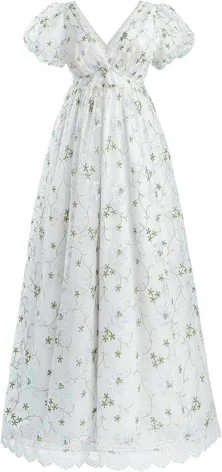 Women Regency Dress Floral Victorian Dresses Vintage Ball Gown Lace-up Long Regency Dress