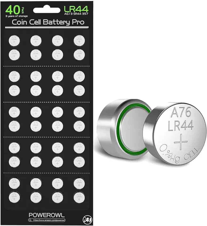POWEROWL LR44 Knopfzelle Batterien 40 Stück, Knopfzellen LR44 L1154F AG13 357 303 SR44 A76 Alkaline Batterie 1,5V Knopfzellenbatterien