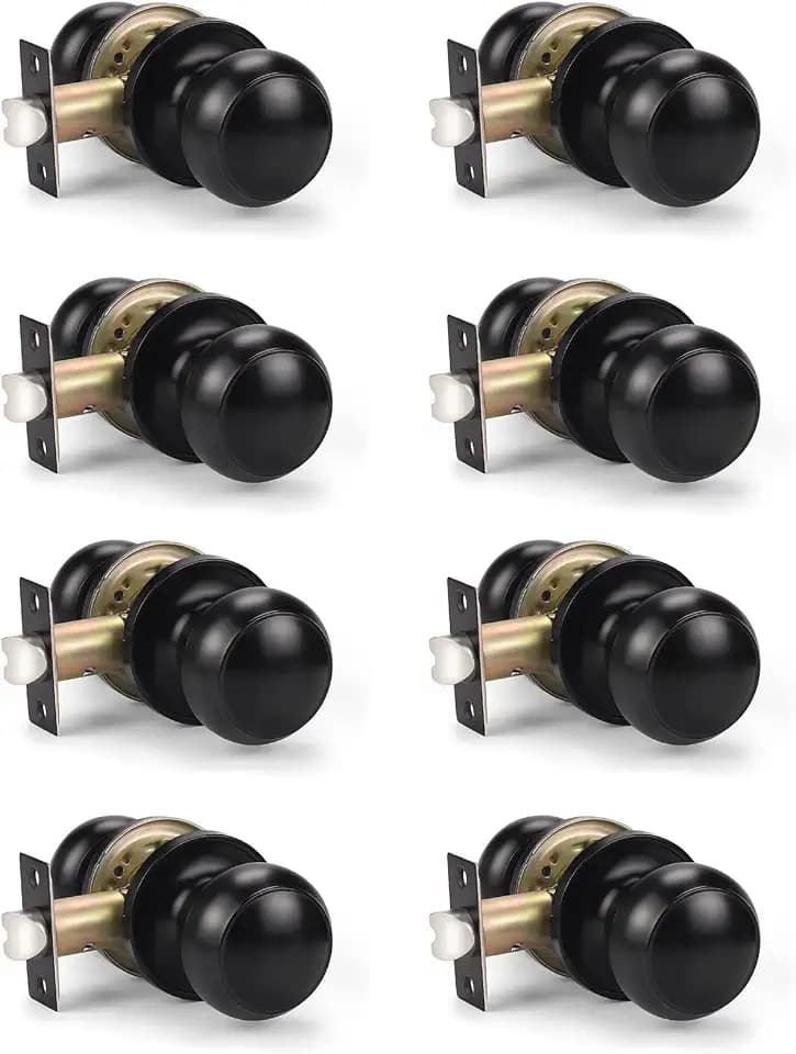 KNOBWELL 8 Pack Black Door Knob for Hallway and Closet, Keyless Interior Passage Function, Round Non-Locking, Matte Black Handle