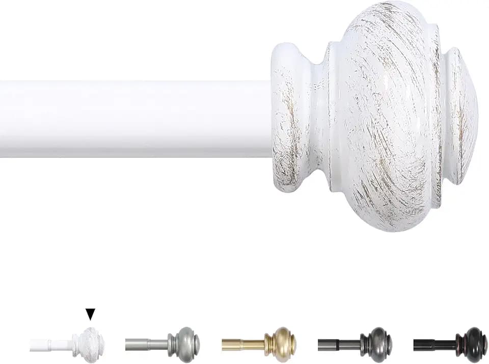 H.VERSAILTEX Curtain Rods for Windows 16.2 to 59.4 Inches 3/4 inch Diameter Adjustable Decorative Telescoping Curtain Rod with Brackets Heavy Duty Splicing Window Rods with Classic Finials, White