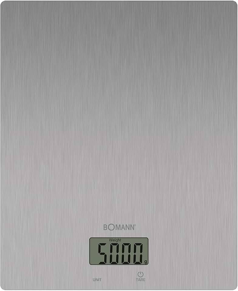 Bomann® Küchenwaage digital | 1gr. Schritte bis 5kg | mit Cup Angabe (Tassen) | ideal für Trend-Rezepte | extra flach | Tara Funktion | Silber | Kitchen Scale | Küchenwage KW 6086 CB
