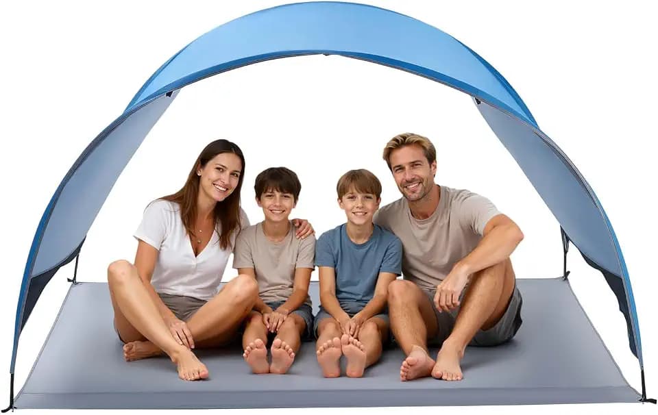 VEVOR Beach Tent Sun Shelter for 4 Person, UPF 50+ Protection, Portable Sun Shade Canopy with Carrying Bag & Ground Stakes, Lightweight and Easy Setup Beach Umbrella for Camping Fishing Outdoor Picnic