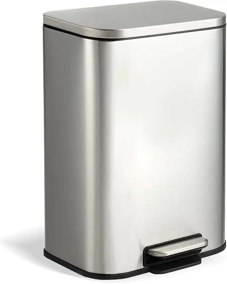 PioneerWorks Stainless Steel Step Trash Can 5.3 Gallon, Soft-Close Lid & Removable Inner Bucket, Hands-Free Foot Pedal Kitchen Garbage Can for Office Bathroom Living Room, Silver