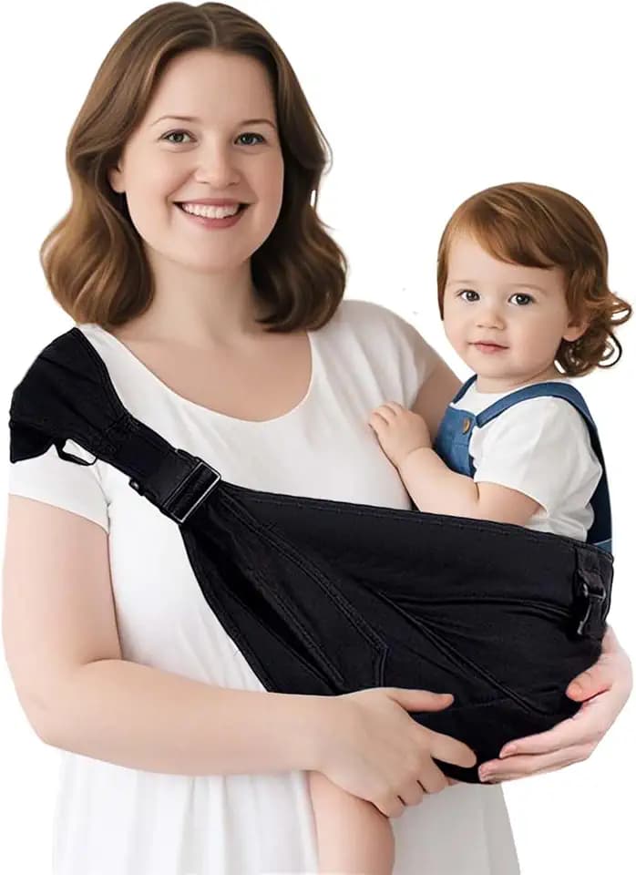 Plus Size Tragesling bis 25kg Babytrage & Seitentrage Erweiterbar verstellbar für größere Kinder, atmungsaktiv & rutschfest, ASTM zertifiziert Inkl. Baby Hüfttrag & Tragetuch Funktion(Plus-Schwarz)