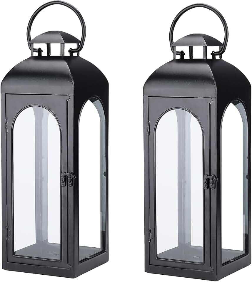 Bdor 20 Inch Outdoor Indoor Lantern, Set of 2 Black Metal Candle Lanterns