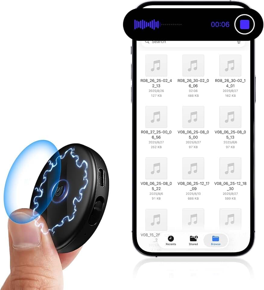 64GB Digital Magnetic Voice Recorder with DSP 5.0 AI-Intelligent Noise Cancellation, 4800Hrs Voice Activated Recorder, Smart Tap Recording Device Portable for Lectures Meetings Interviews Classes