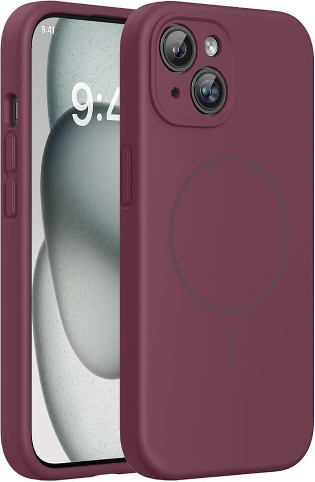 Miracase Silicone & Magnetic for iPhone 15 Case, Wine Red
