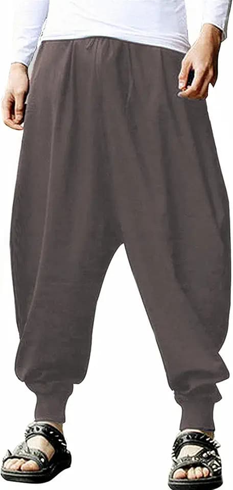 PACEIADTA Men Elastic Waist Harem Pants Loose Drawstring Drop Crotch Trousers