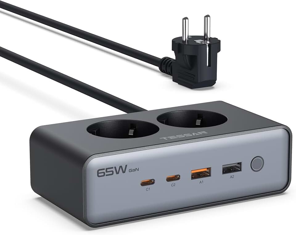TESSAN 6 in 1 Steckdosenleiste mit USB, Mehrfachsteckdose mit PD 65W USB C