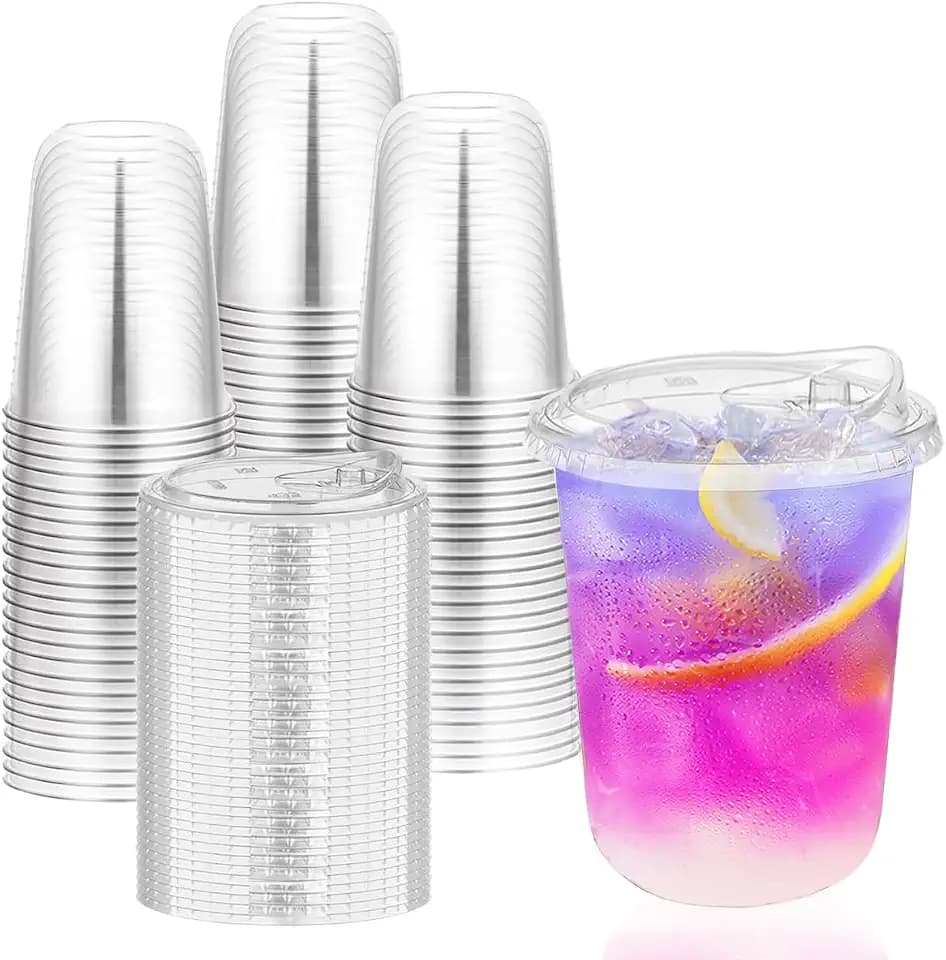 50 Pack 16 oz Clear Plastic Iced Coffee Cups with Strawless Sip Lids