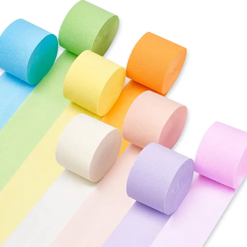 PartyWoo Pastel Rainbow Crepe Paper 8pcs 656 FT Colorful Streamers