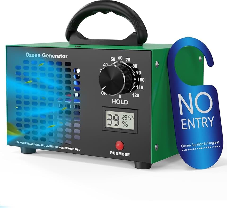 Ozongenerator 120000mg/h Ozongerät - 2-In-1 Ozon Luftreiniger,120-Minuten-Timer,Mit Temperatur- und Feuchtigkeitsanzeige,Ozonisator Industrieller O3 für Auto Wohnung Hotels Küche und Haustiergerüche