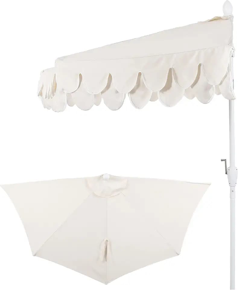 JONATHAN Y Terrace 9 ft. Scalloped Half Patio Umbrella, Cream
