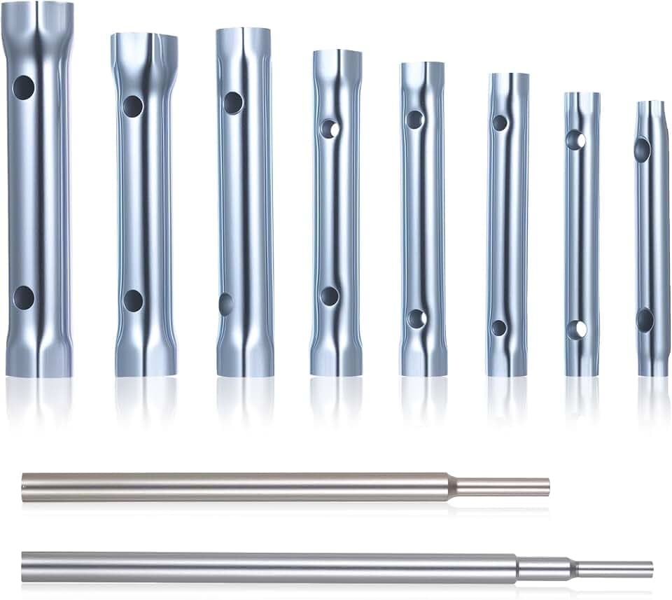 10 Stück Rohrsteckschlüsselsatz, 6-22mm Sechskant-steckschlüssel Set, Hohlschaft Doppelstecker Rohrschlüssel Sets für den Einbau und die Reparatur von Spülen und Wasserhähnen, mit 2 Stück Drehdorn