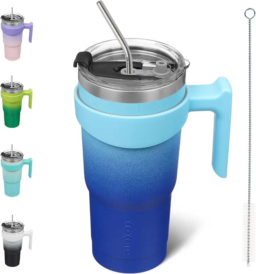 BJPKPK 600 ml Thermobecher mit Griff und Strohhalm