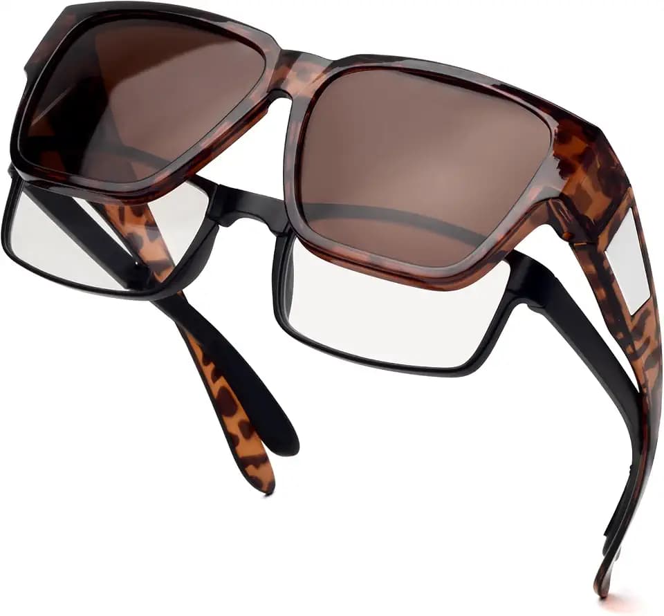 Face Shadow Polarisiert Überzieh Sonnenbrille über Normale Brille Herren UV400 Schutz, Übergroß Quadratisch Überbrille für Brillenträger, Ultra Leicht für Fahren, Radfahren, Sport, Freizeit