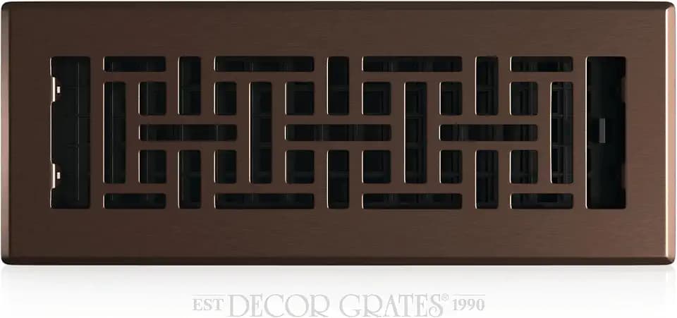 Decor Grates Metal Oriental Decorative Air Vent Cover 3x10 Floor Register – Adjustable Control Lever – AC Floor Vent Covers for Home Floor Vents – Fits 3 x 10 Inch Opening – Rubbed Bronze (AJH310-RB)