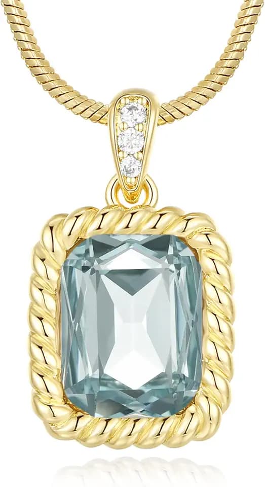Gold Jewelry for Women Wife Anniversary Girlfriend Women’s Necklaces Birthday Her Gift for Mom Daughter Wedding Anniversary for Wife Gifr Ideas Womens Necklace Gold Aquamarine Birthstone March