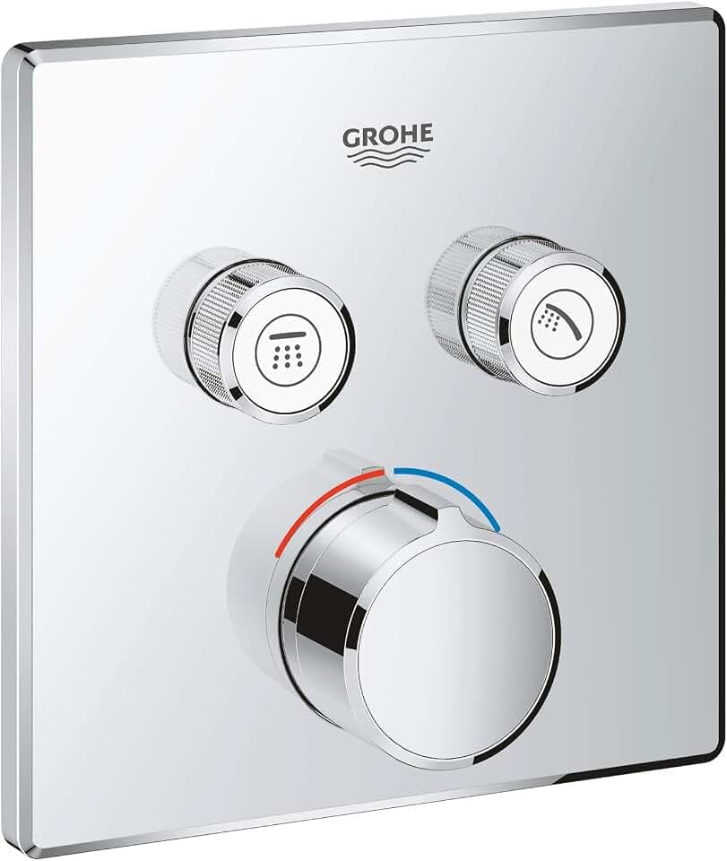 GROHE Grohtherm Smartcontrol, Duscharmatur Unterputzmischer (2 Absperrventile, ultraflaches Design, Wandrosette aus Metall, Fertigmontageset, ohne Rohbau-Set SmartBox) eckig, chrom, 29148000