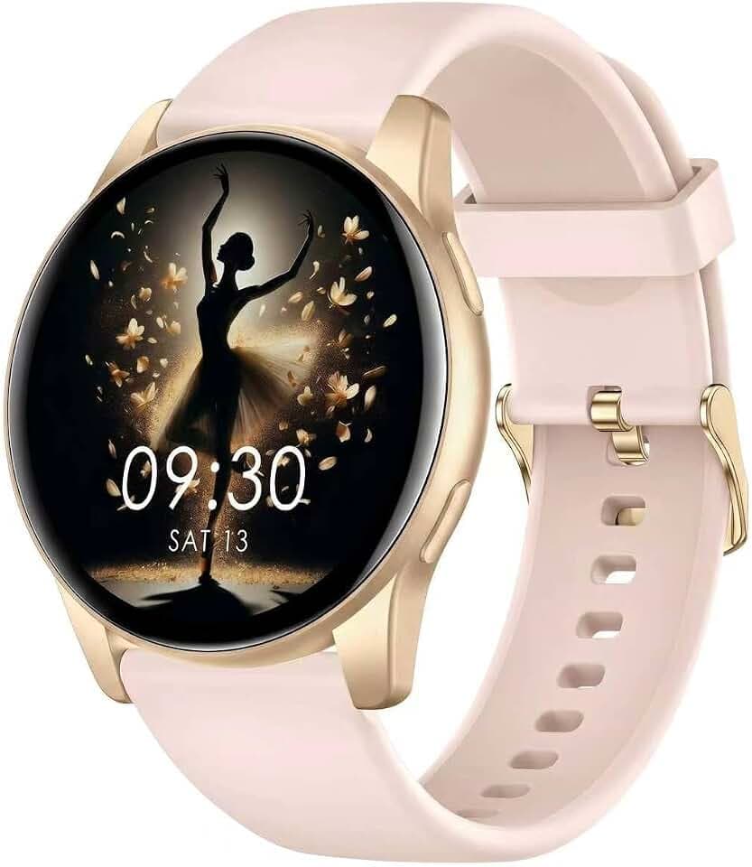 AcclaFit Smartwatch Damen Herren, 1.38 Zoll HD-Display Smart Watch mit Bluetooth Anrufe, Fitness Tracker mit Herzfrequenz SpO2 Schlafmonitor Schrittzähler, IP68 Wasserdicht Fitnessuhr für iOS Rosa