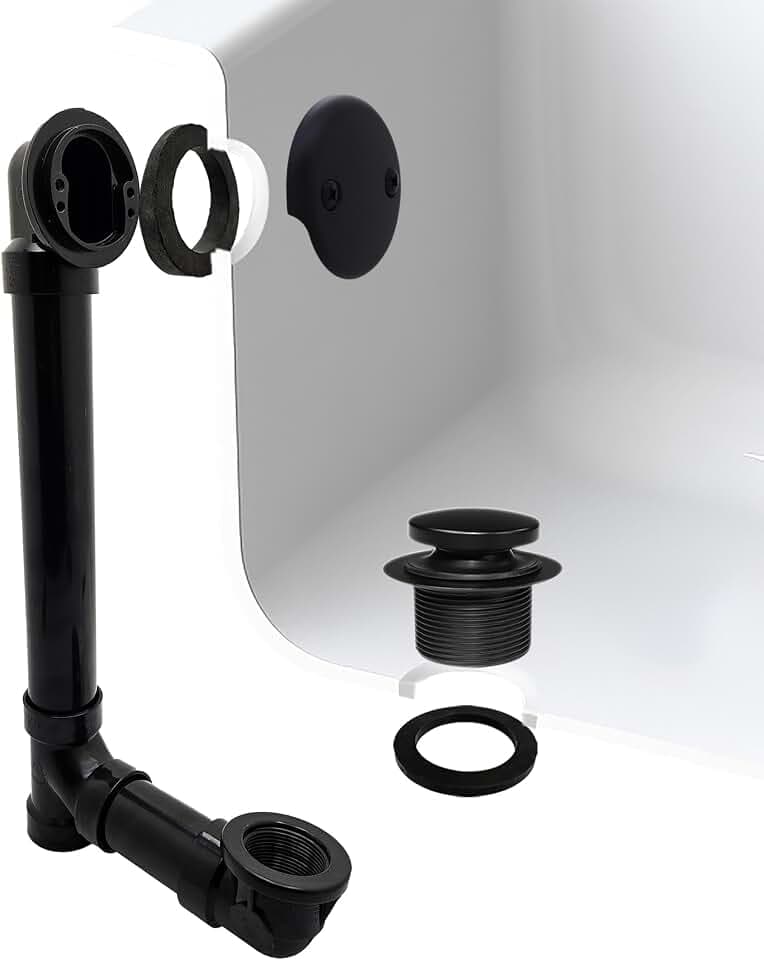 Westbrass A4931-62 1-1/2" x 12" Bath Waste & Overflow Assembly with Tip-Toe Drain Plug and 2-Hole Faceplate - Sch. 40 ABS Pipe, Matte Black