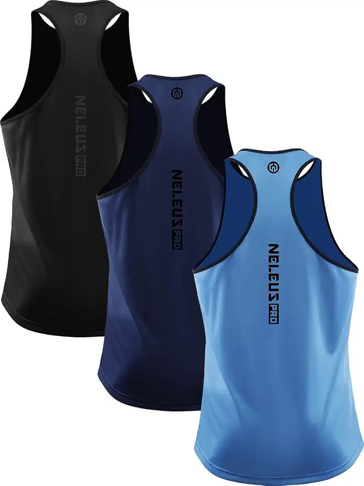 NELEUS Men's 3 Pack Dry Fit Y-Back Muscle Tank Workout Gym Shirt