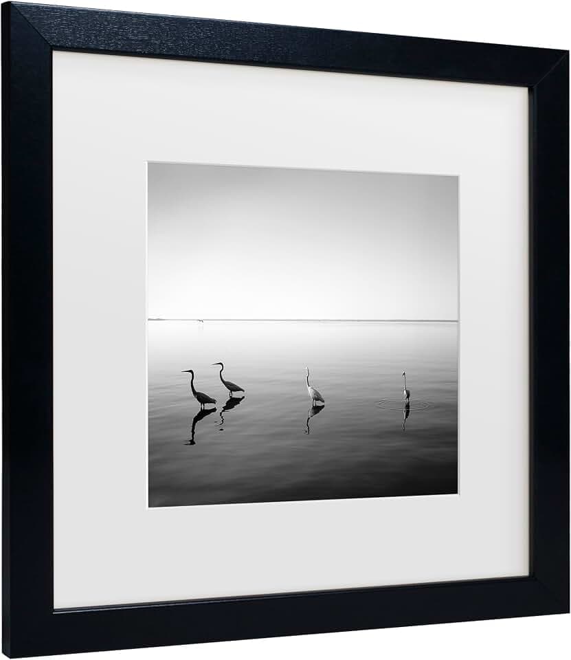 Framed Wall Art - Moises Levy ‘4 Herons’ Wall Decor with Matted Frame - Living Room, Kitchen, and Bathroom Art - 11x11