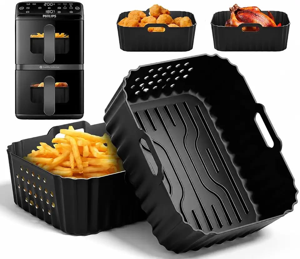 Heißluftfritteuse Zubehör für Philips Airfryer 4000 Series Stacked Dual Basket 10L NA460 NA462, Silikonform Einsatz für 2 Kammern Airfryer Zubehör BPA-frei Spülmaschinenfest