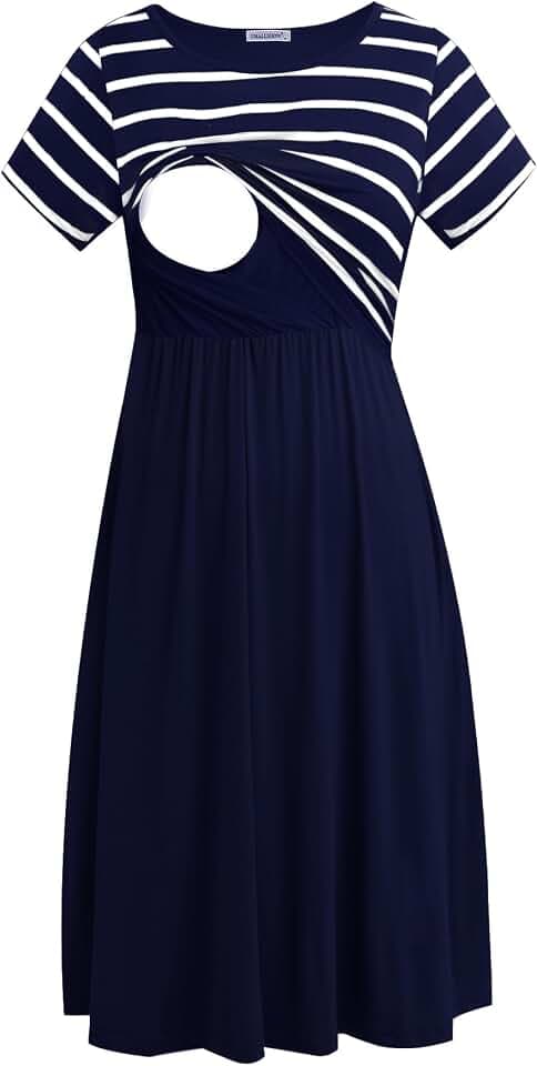 Smallshow Damen Lässiges Kurzarm Stillkleid Umstandskleid für Stillen