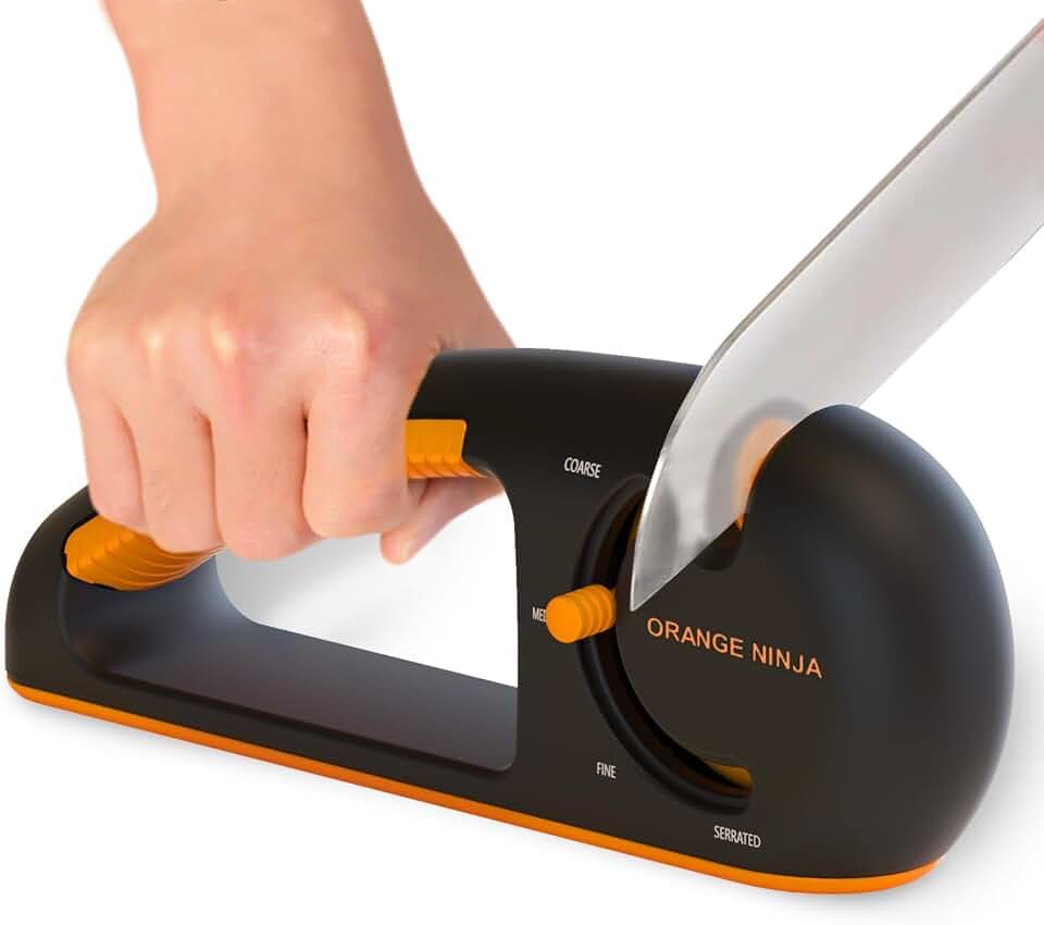 Orange Ninja Serrated & Kitchen Knife Sharpener – 4-Stage Sharpening Tool