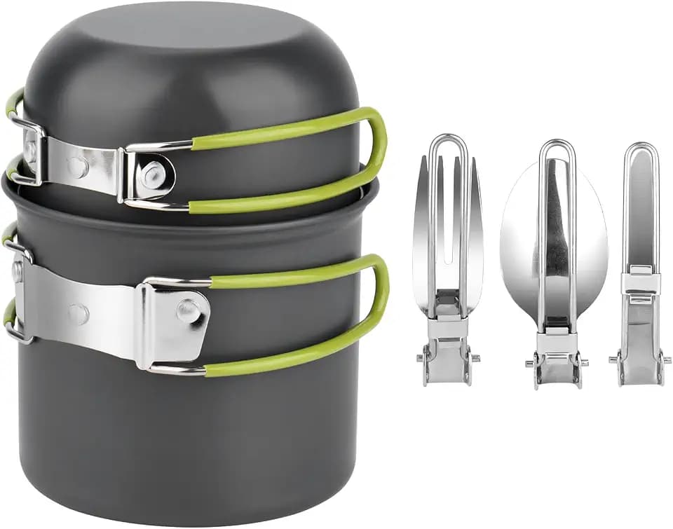 Camping Geschirr Set, Aluminium Camping Töpfe, Outdoor Kochgeschirr, Faltbare Besteck, Picknick Topf, Mini Camping Kochset für Picknick Wandern