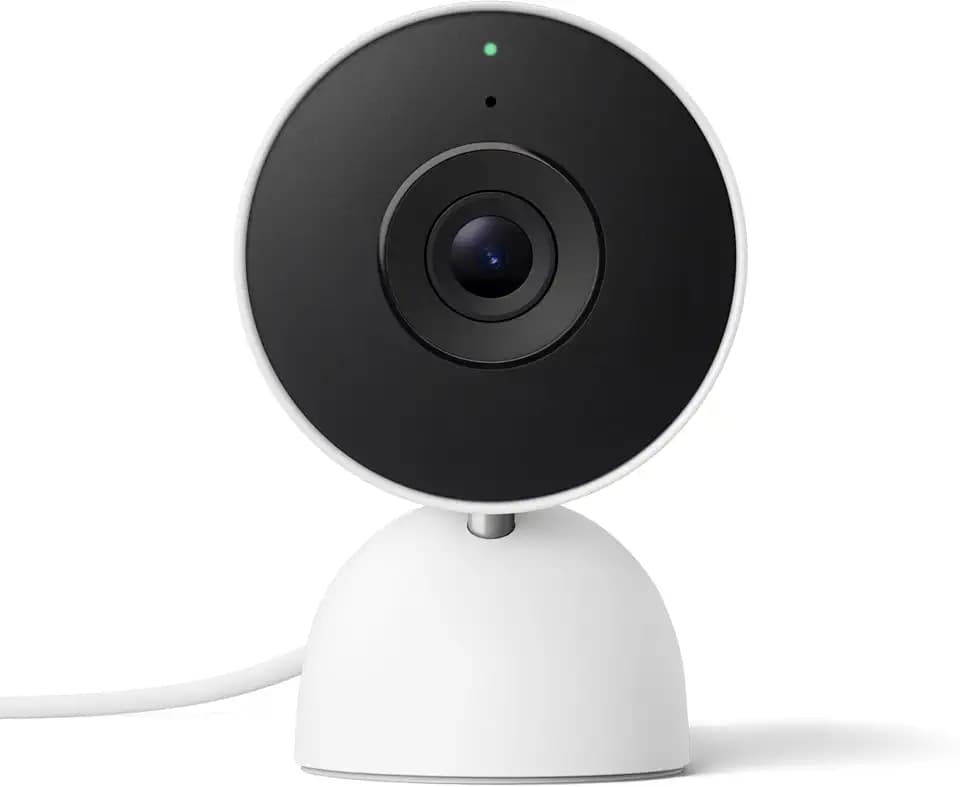 Google Nest Cam Indoor (mit Kabel, 3. Generation) – Sicherheitskamera für den Innenbereich mit 2K-Video – Funktioniert Home – Snow