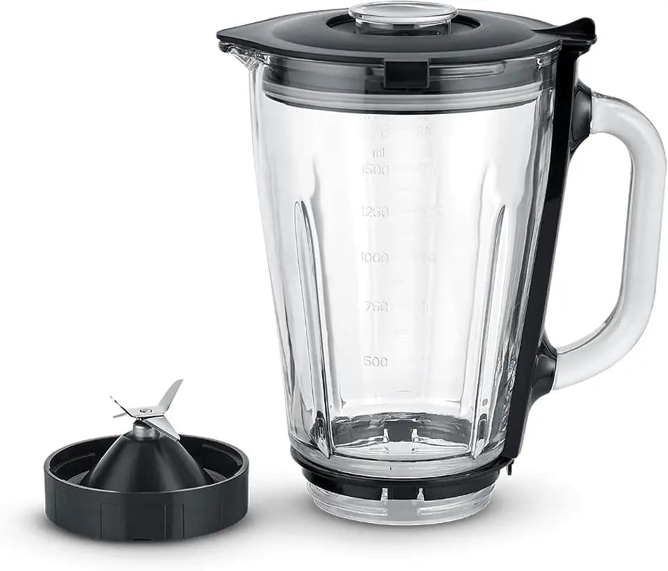 SEVERIN Standmixer-Aufsatz, Standmixer mit verschiedenen Zubereitungsmöglichkeiten, temperaturbeständiger Glasbehälter mit 1.5L Kapazität, passend zu den Küchenmaschinen: KM 3896, 3897, 3898 ZB 5593