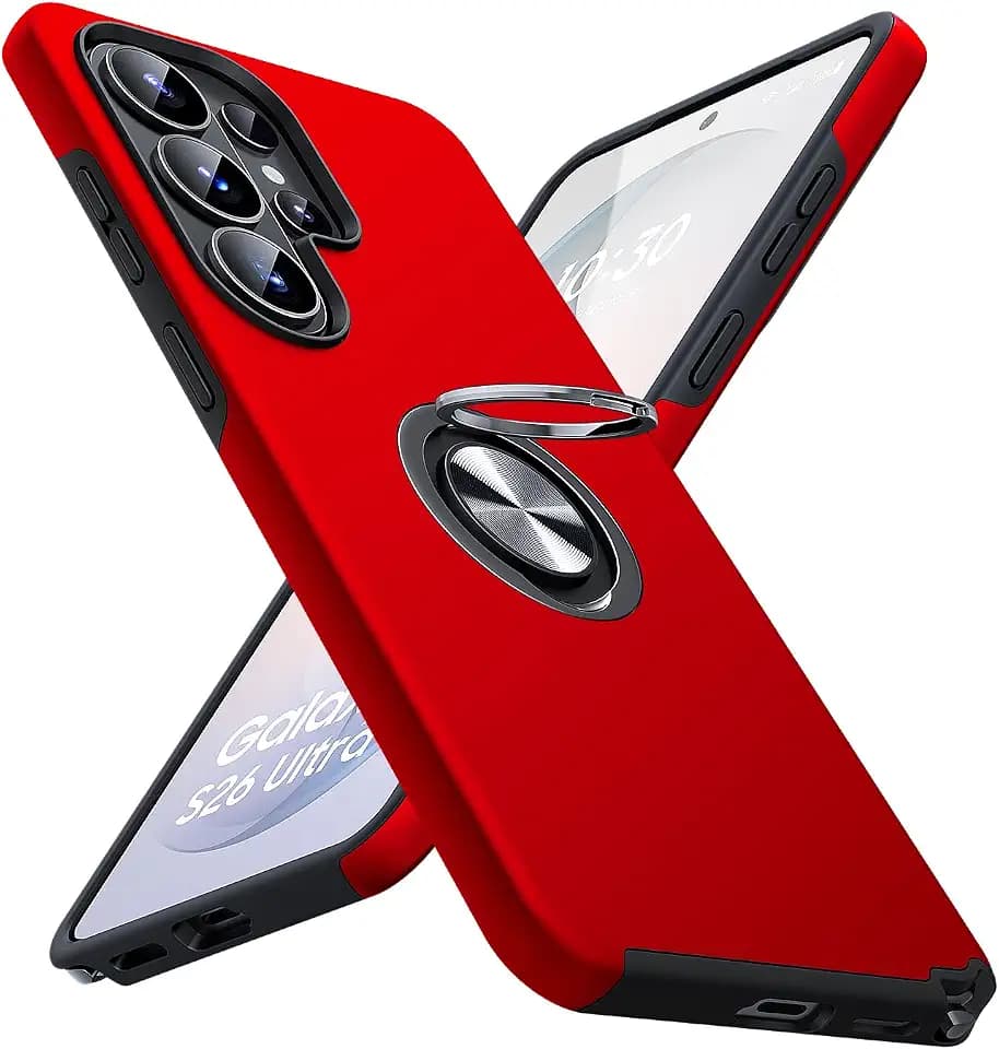 JAME for Samsung Galaxy S26 Ultra Case Ring Stand Shockproof Phone Case Red