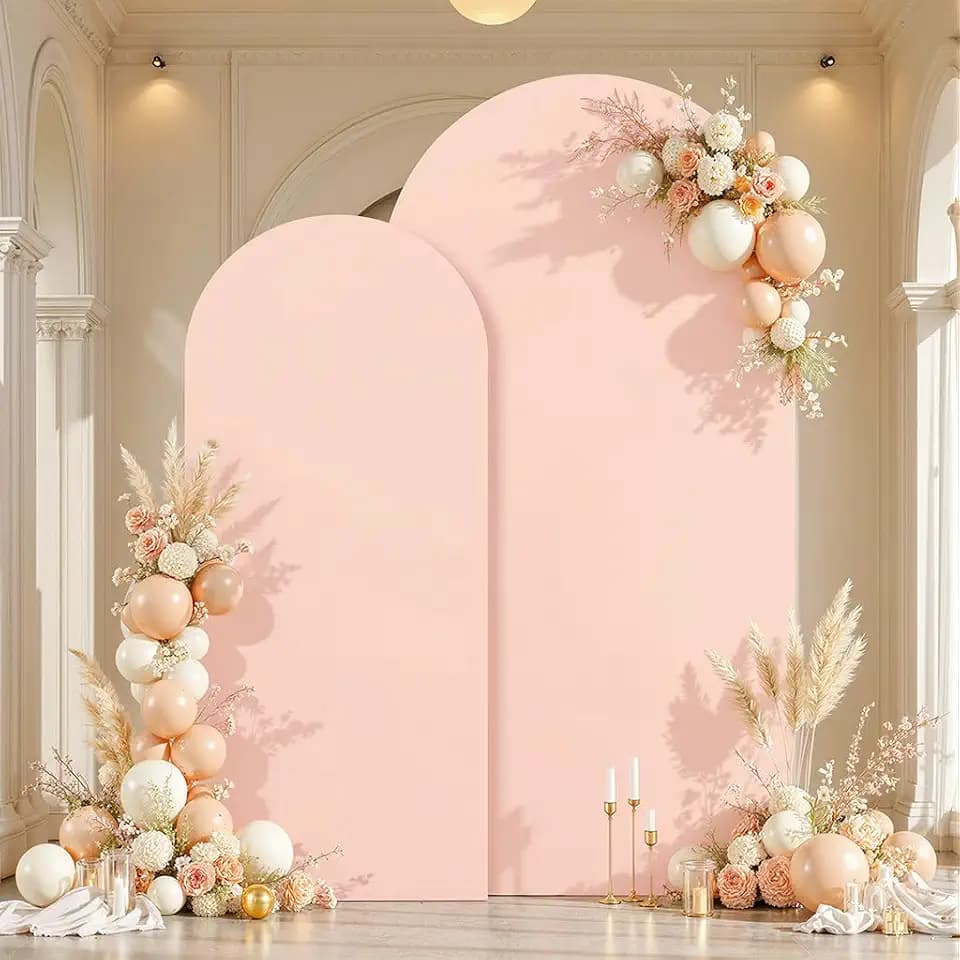 Pale Pink Arch Backdrop Covers - 7.2FT, 6FT Spandex Fitted Wedding Arch Stand Covers Round Top Chiara Stretchy Arch Backdrop Cover for Wedding Birthday Party Decoration